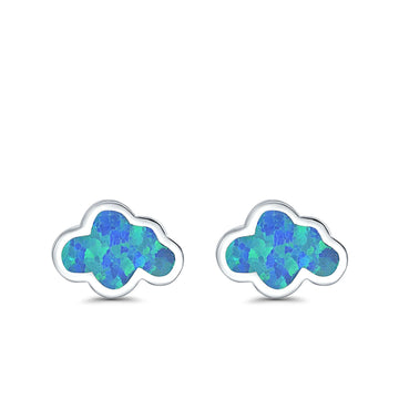 Cloud Stud Earrings Lab Created Blue Opal 925 Sterling Silver (7mm)